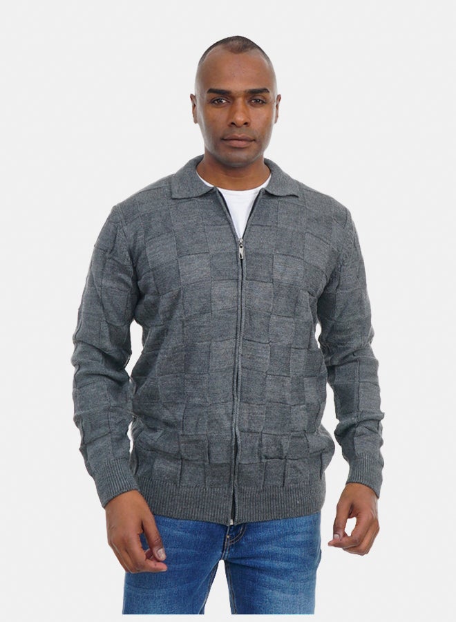 FIRE WOOD FireWood Zipper Knit Cardigan Long Sleeve Soft Knit Fabric For Men- Dark Grey - Image 1